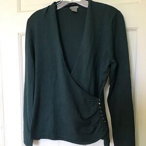 Ann Taylor Dark Green V-Neck Sweater